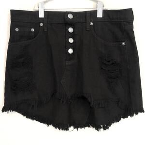 Carmar Distressed Black Denim Button Up Skirt Size 28